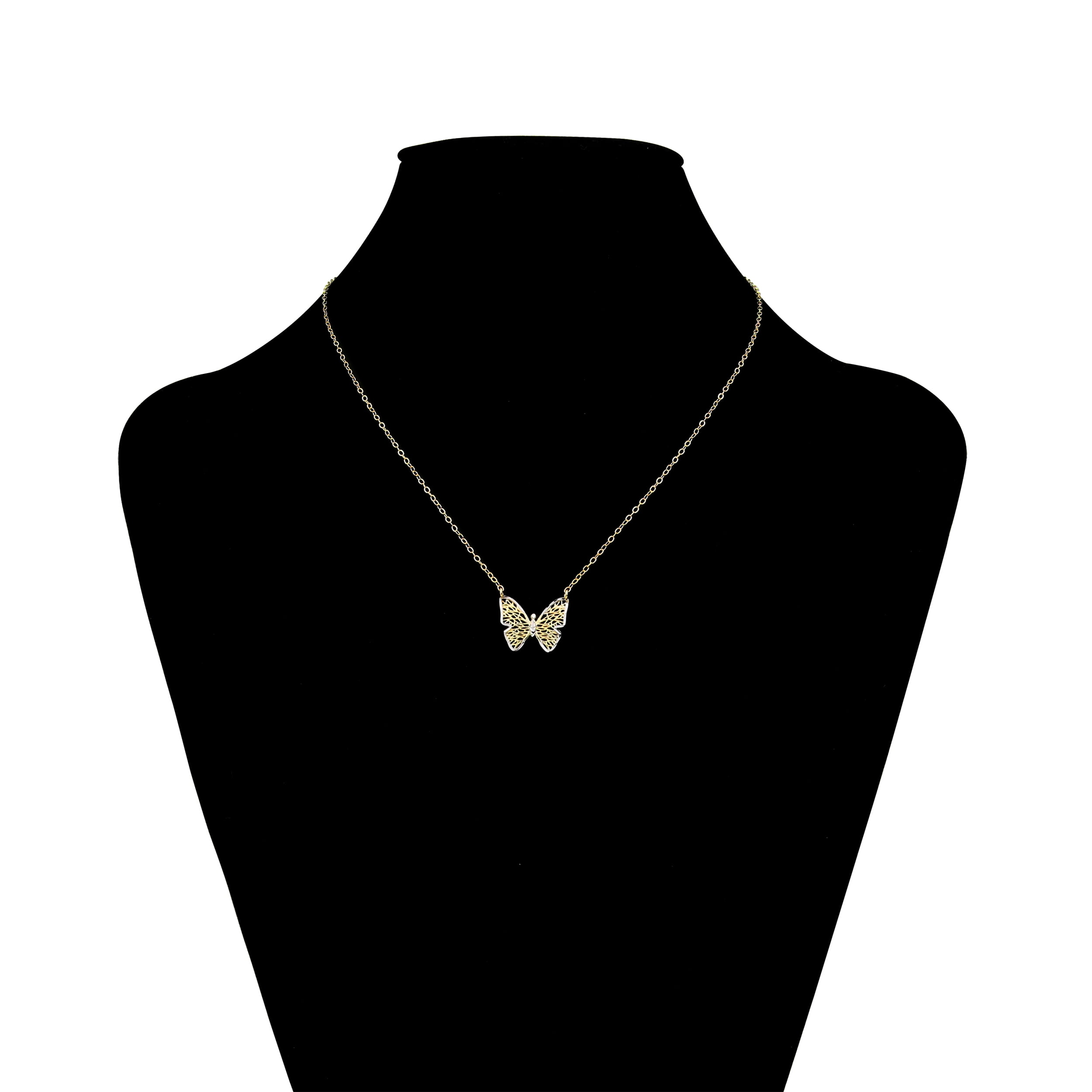 Brilliance Fine Jewelry 10KT Two-Tone Gold Butterfly Necklace with 18" Gold Filled Chain