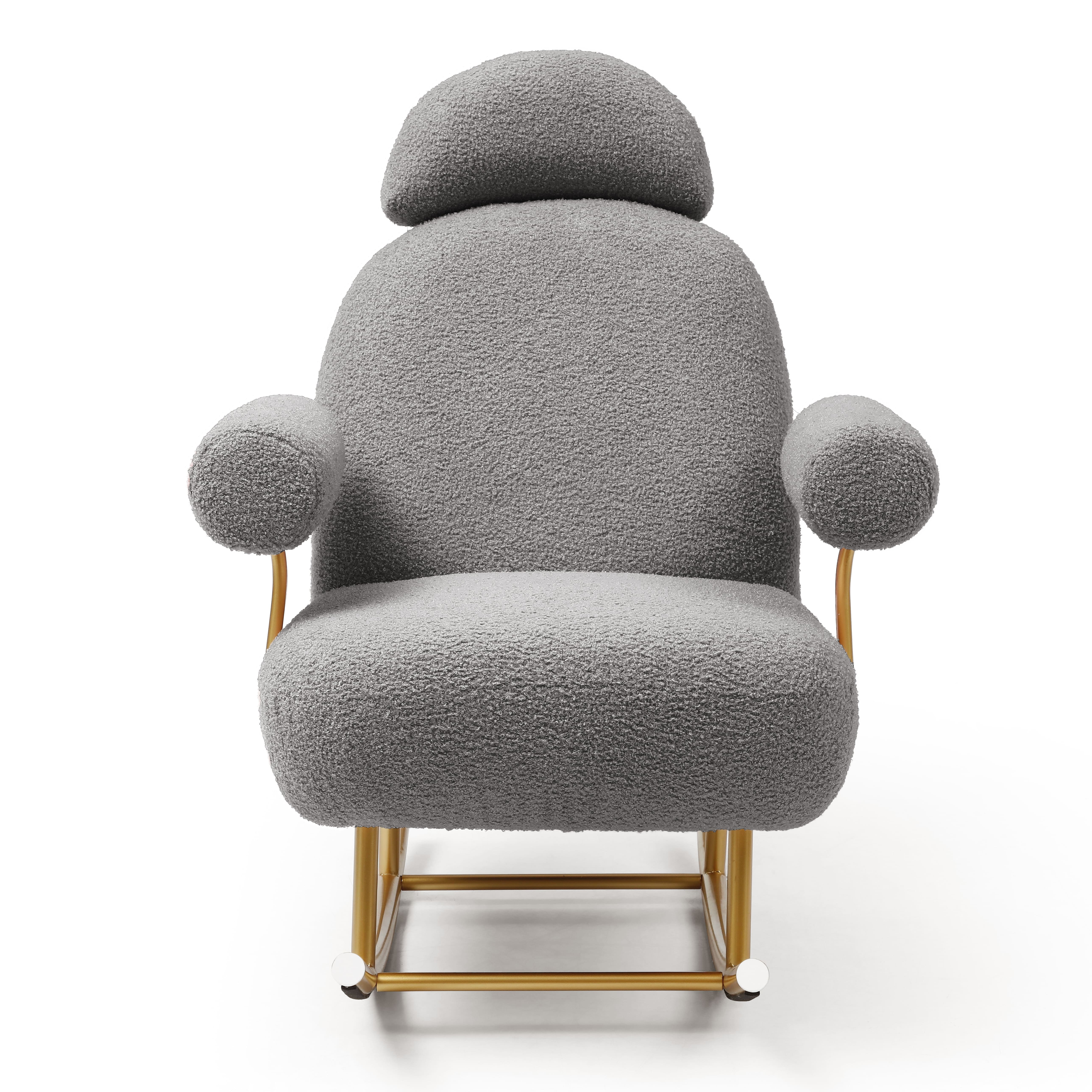Modern Sherpa Fabric Nursery Rocking Chair - Grey Upholstered Rocker Glider Chair with Gold Metal Frame - Comfy Armchair for Baby and Kids - Leisure Sofa Chair for Nursery/Bedroom/Living Room/Office