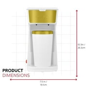 Holstein Housewares Personal Single Serve Coffee Maker Includes 14Oz. Stainless Steel Interior Thermal Travel Mug, White and Gold
