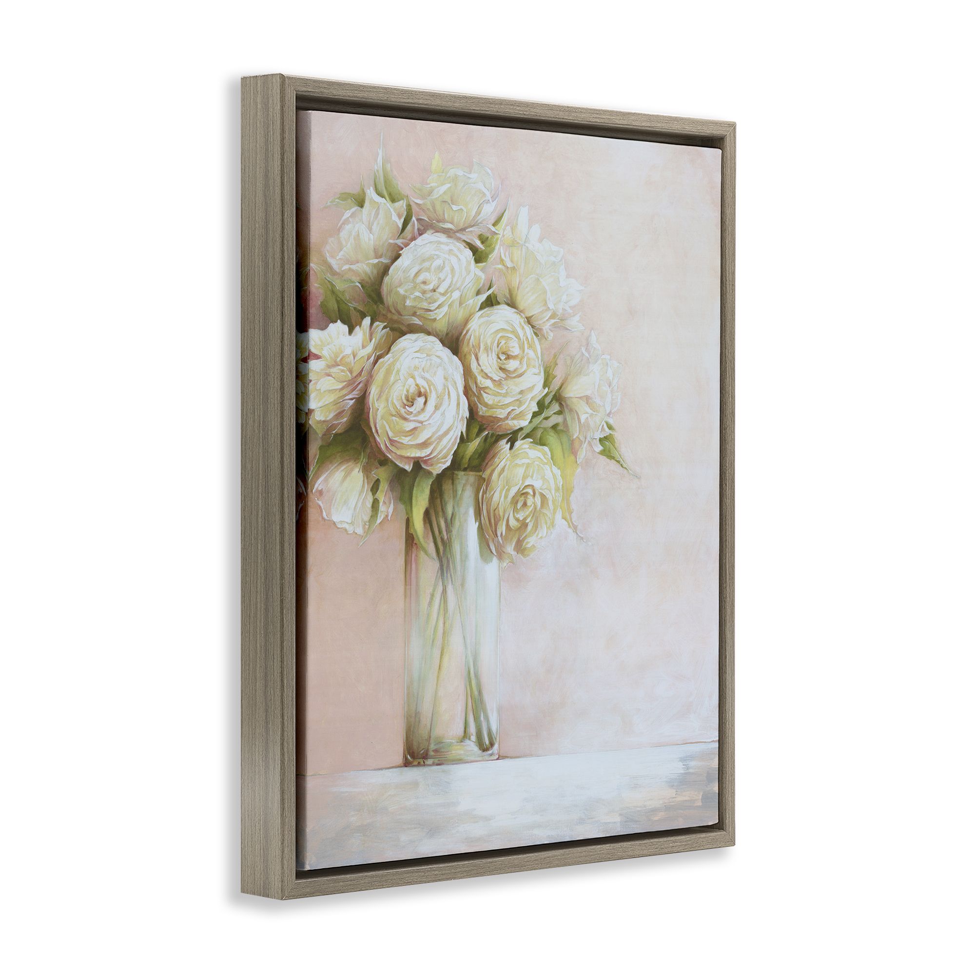 Stupell Industries Romantic Roses Bouquet Botanical & Floral Painting Brown Floater Framed Art Print Wall Art, 25 x 31
