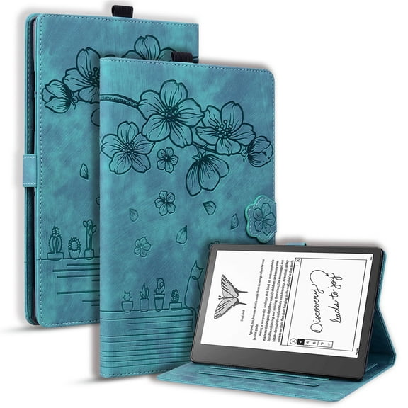 XYX Case for Kindle Scribe 10.2 inch 2024/2022 Release, Cherry Blossom Cat PU Leather Folio Stand Magnetic Shockproof Protective Cover (Green)