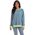 thumbnail image 3 of DARING DIVA Women's Striped Oversized Crew Neck Long Sleeve Sweatshirt S Green Pink, 3 of 8