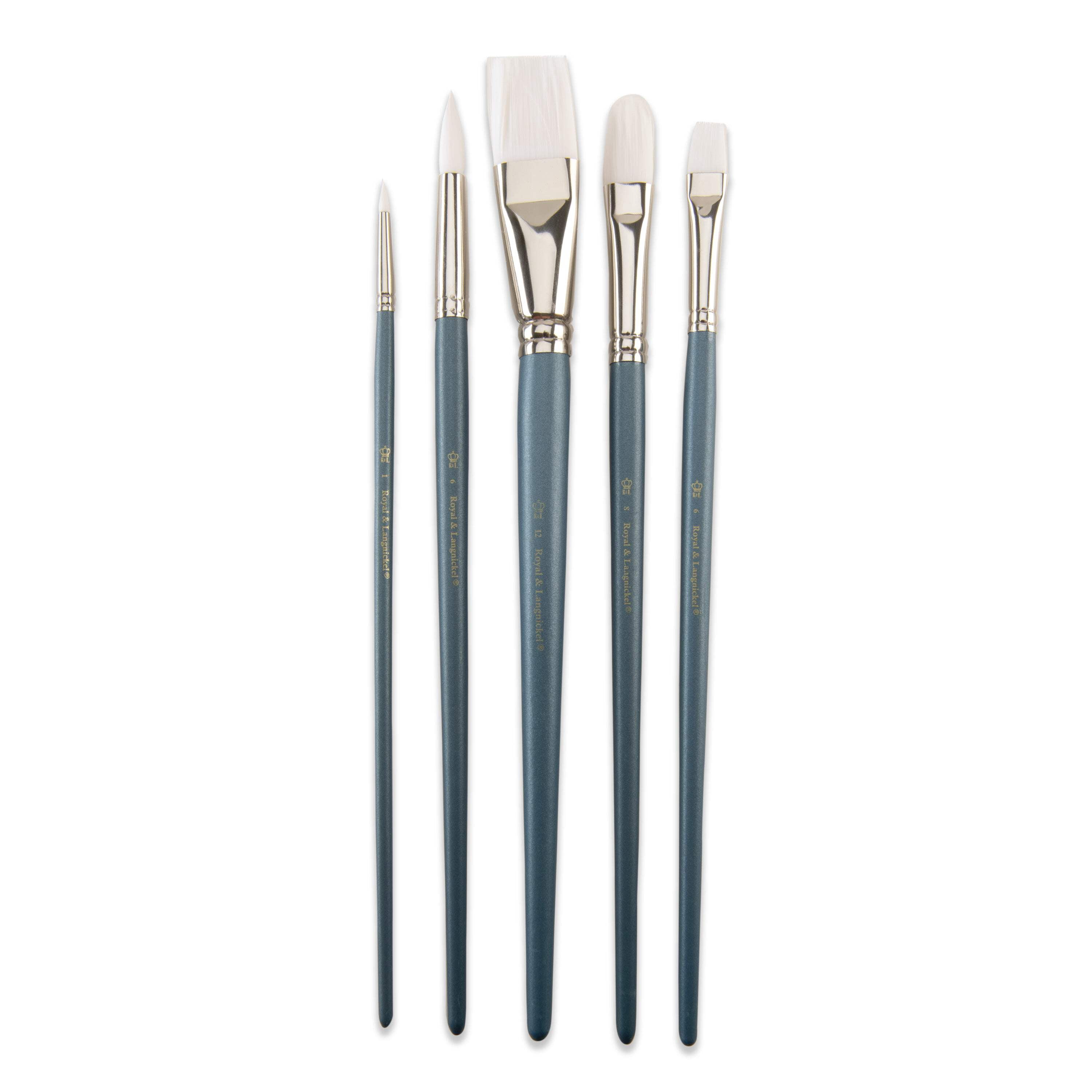 (2 pack) Royal & Langnickel Assorted Shaped White Taklon Art Brushes 5 piece