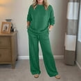 thumbnail image 2 of BiZtdJrK Sweatsuits Women 2 Piece Outfit Plus Size Loose Casual Tracksuits Crew Neck Long Sleeve Sweatshirts and Sweatpants Matching Sets with Pockets Green S, 2 of 10
