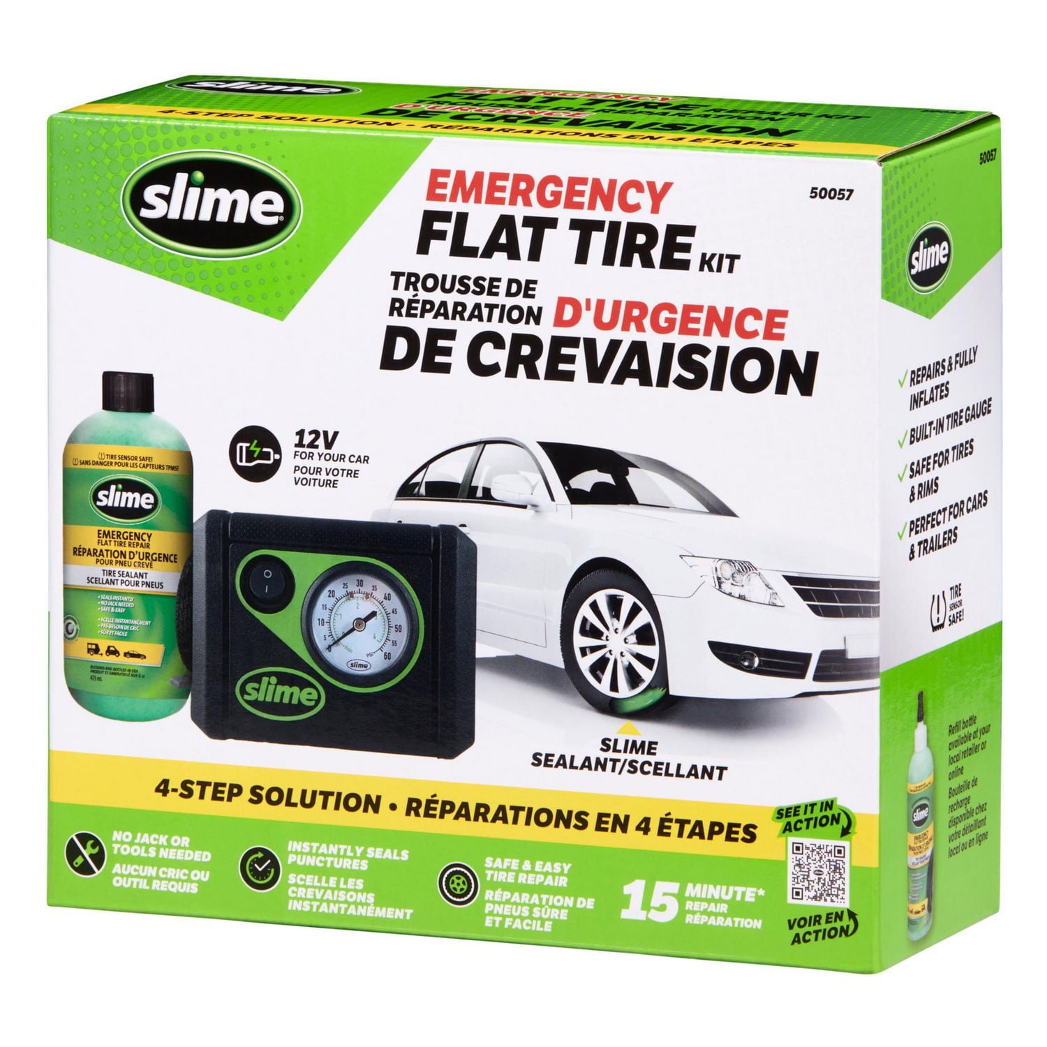 Trousse de réparation d'urgence de crevaision Slime Répare et gonfle les pneus