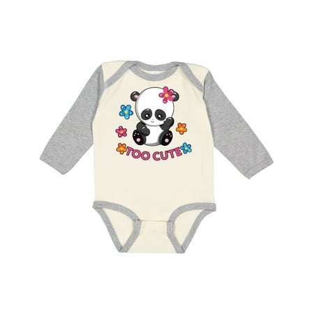 

Inktastic Too Cute Baby Panda with Flowers Gift Baby Girl Long Sleeve Bodysuit
