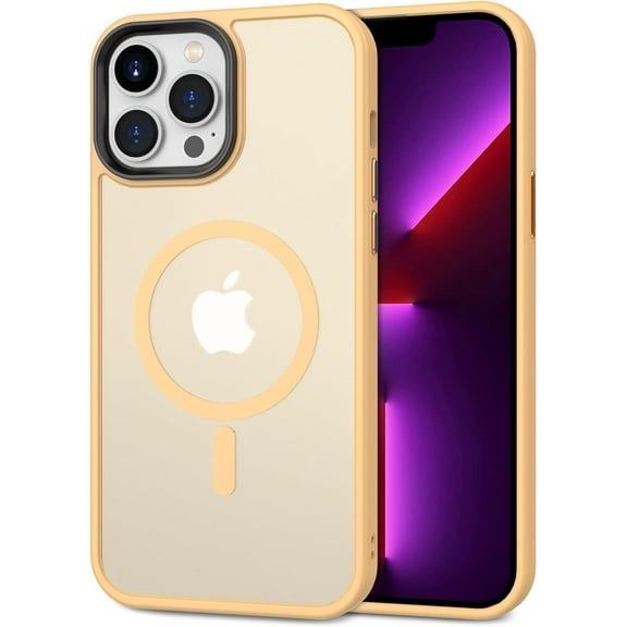 Case for iPhone 13 Pro Max 6.7 inch-Compatible with MagSafe &  Car Phone Mount,Anti-Fingerprint TPU Thin Phone Cases Cover Protective Shockproof (Orange Yellow)