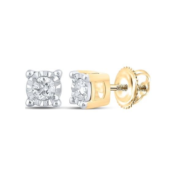 14kt Yellow Gold Mens Round Diamond Stud Earrings 1/5 Cttw