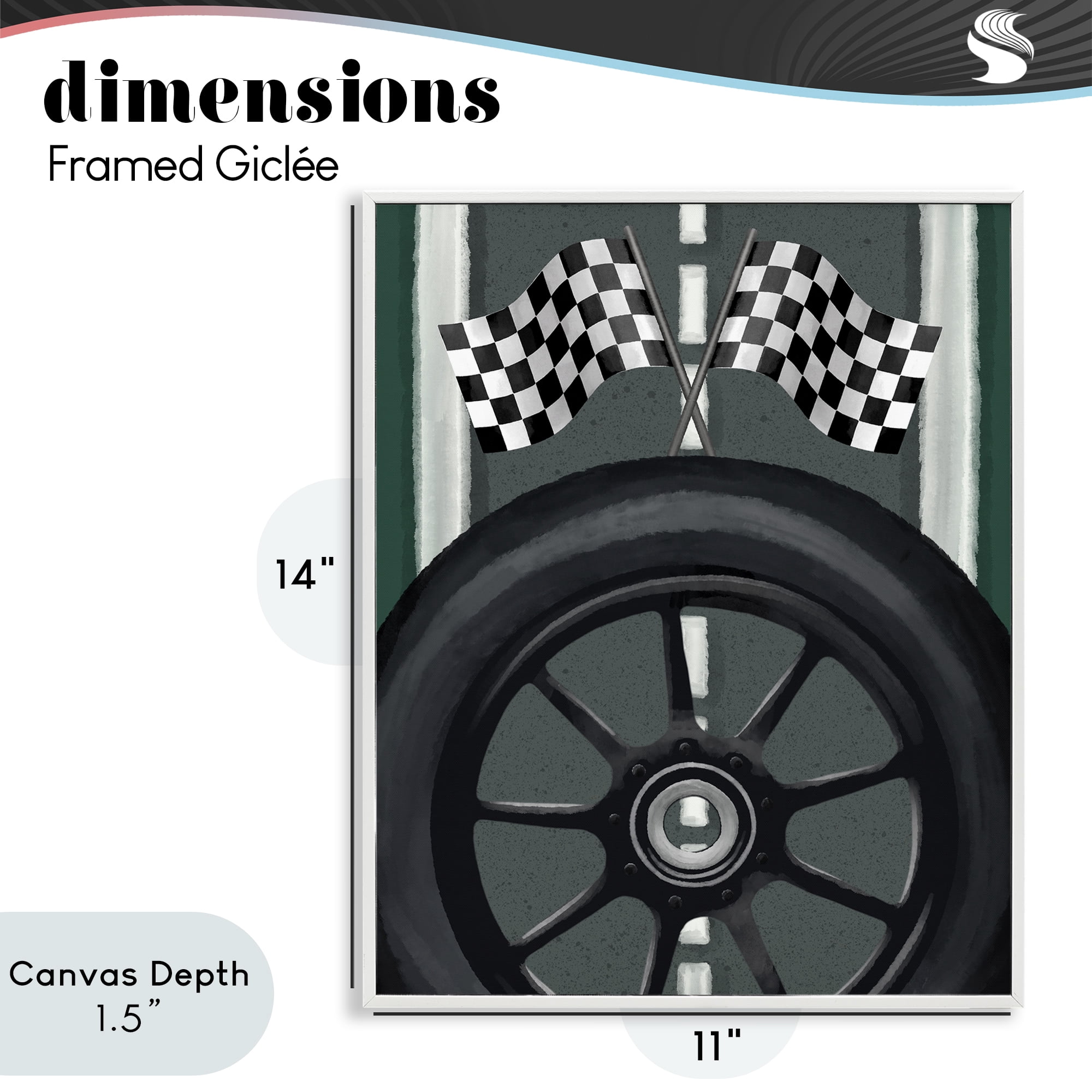 Stupell Industries Racetrack Flags & Tire White Framed Giclee Art, design by Jennifer Stith