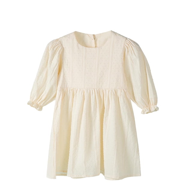 Odeerbi Niñas Vestido Manga Larga Algodón Primavera Verano Cuello Redondo Color Sólido Vestido Manga Farol