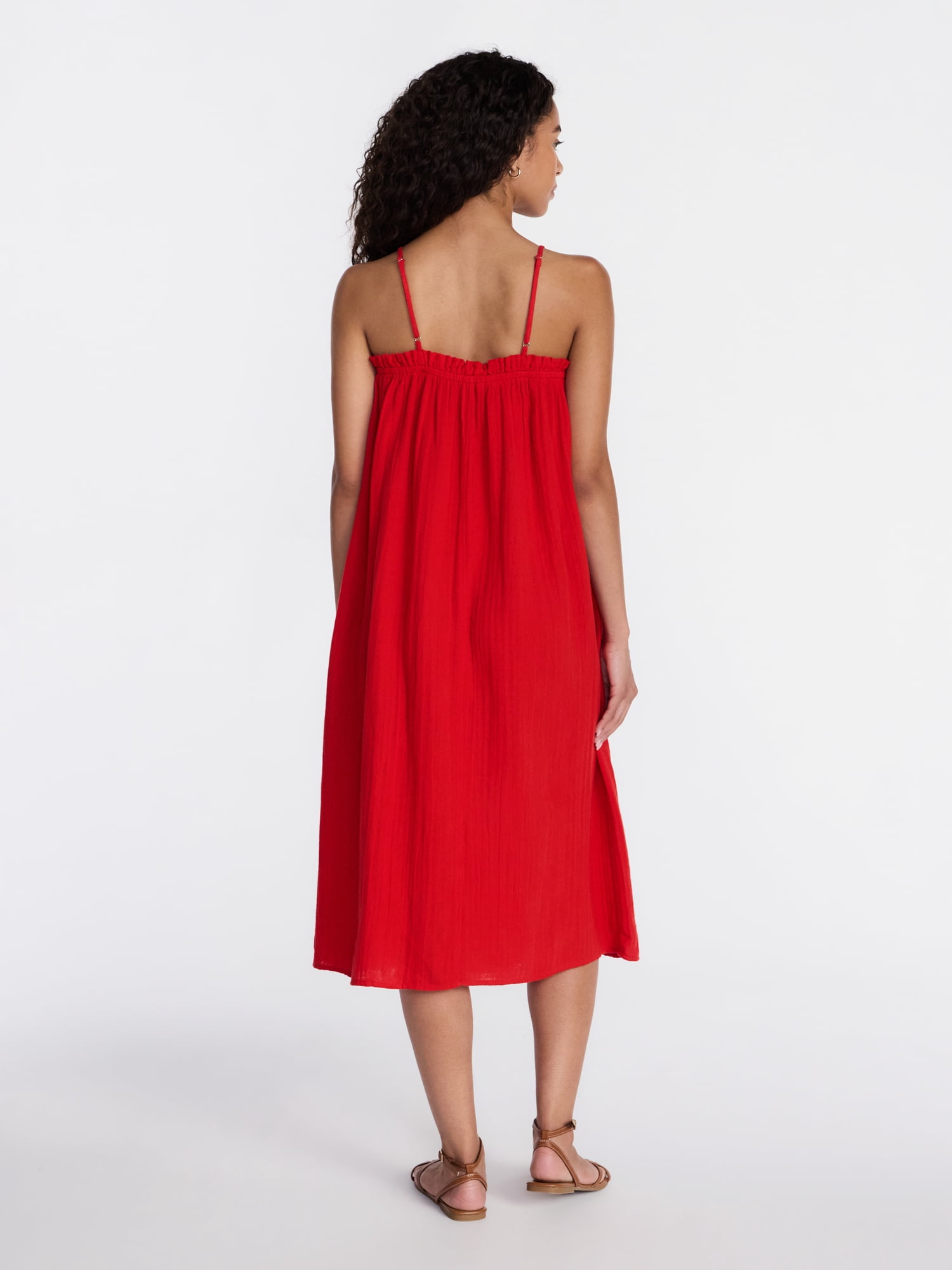 Time and Tru Women's Sleeveless Double Cloth Cotton Midi Dress, Sizes XS-XXXL
