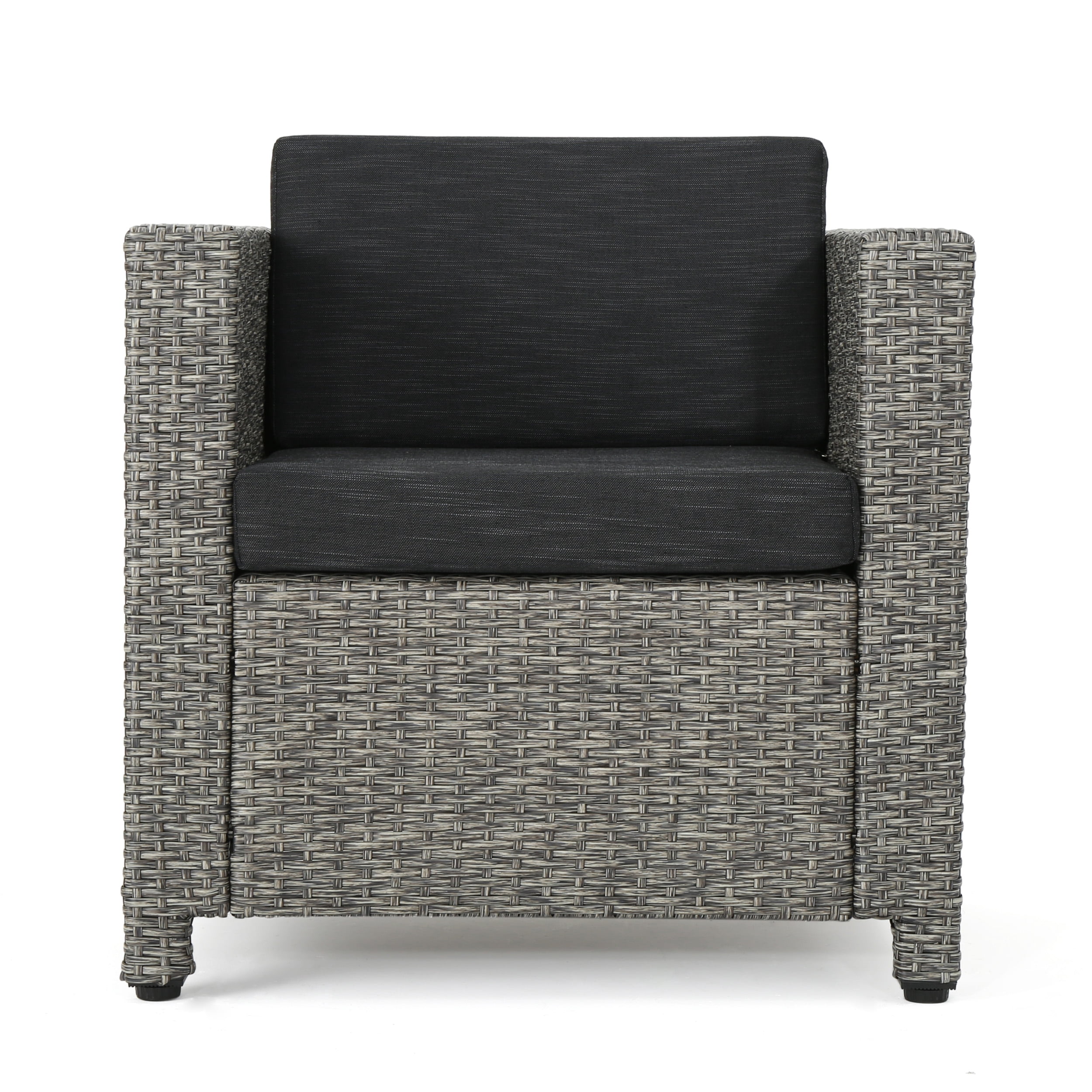 Cascada Outdoor Wicker Club Chair with Cushions, Set of 2, Mixed Black, Dark Grey