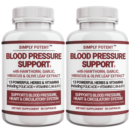 Simply Potents Natural Blood Pressure Support Supplement with Vitamins and Herbs, 180 Count