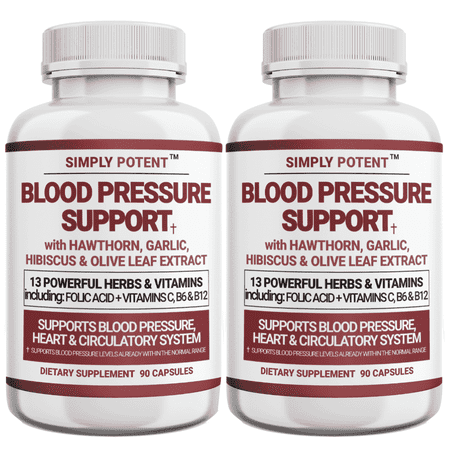 Simply Potents Natural Blood Pressure Support Supplement with Vitamins and Herbs, 180 Count