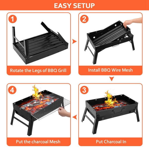 17x10in Foldable Portable BBQ Grill - 4.4lbs Stainless Steel, Easy Setup For Camping Picnics