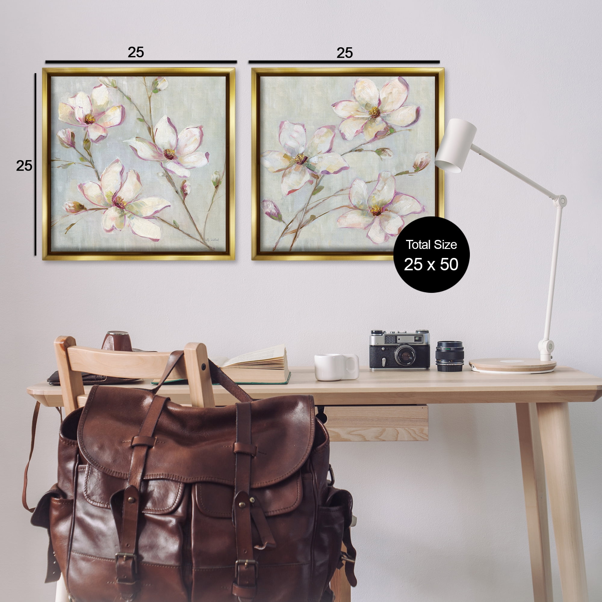 Stupell Industries Spring Tree Blooms Plants & Flowers Painting Gold Floater Framed Canvas Art Print Wall Art, 25 x 25, Set of 2