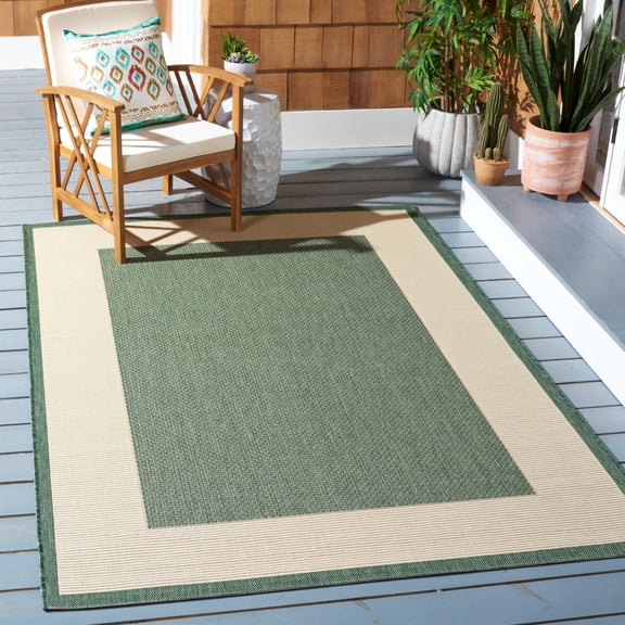 Safavieh Courtyard Justine Bordered Indoor/Outdoor Area Rug, Dark Green/Beige, 6'7" x 9'6"