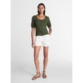 thumbnail image 3 of Time and Tru Women's Pointelle Top with Short Sleeves, Sizes XS-XXXL, 3 of 6