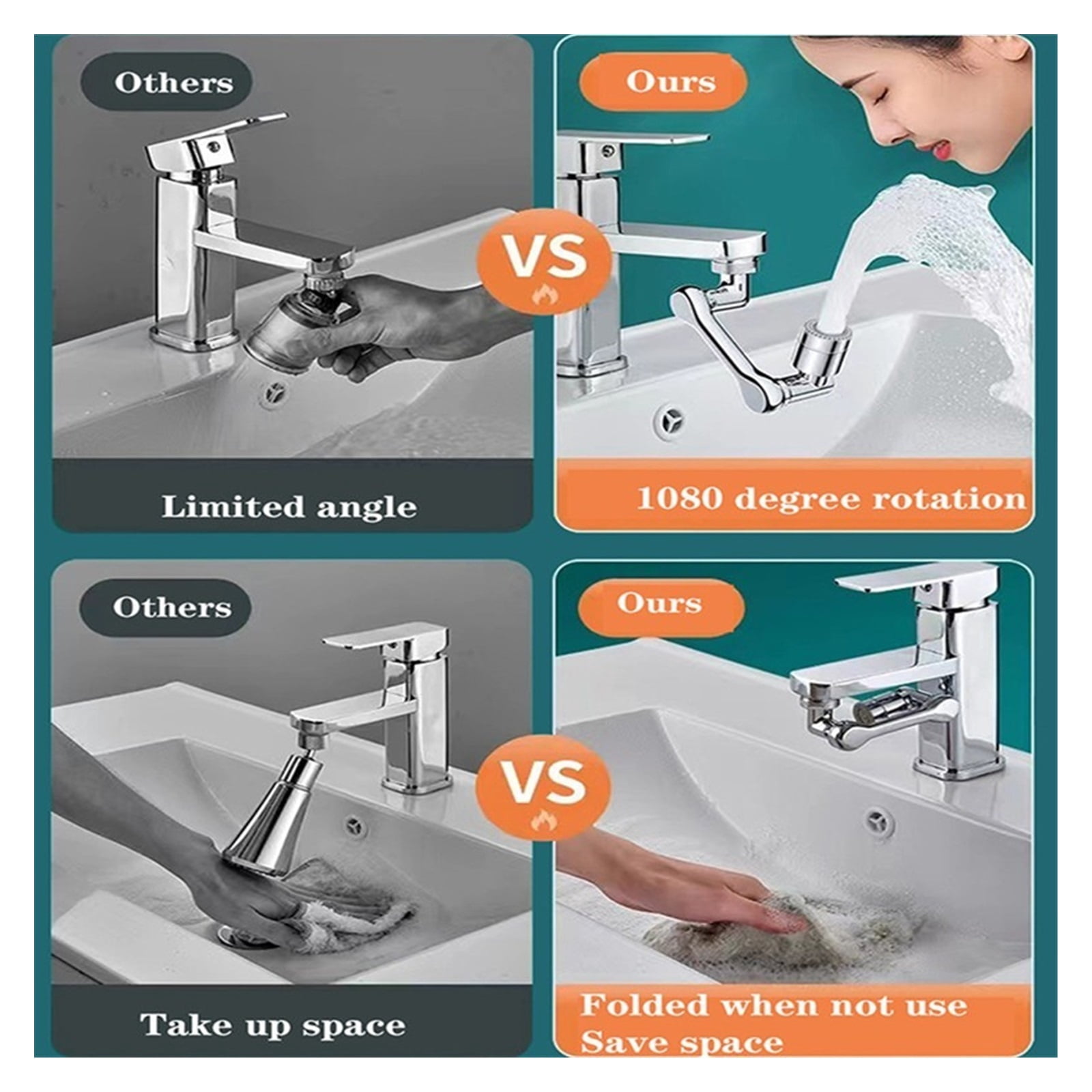 Universal 1080° Rotatable Faucet Aerator Extender Plastic Splash Filter Faucets Bubbler Nozzle Robotic Arm For Kitchen Bathroom ,Water Saving