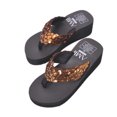 thumbnail image 2 of BRIGHTFUFU Sandalias de plataforma con purpurina para mujer Sandalias de tanga brillantes Chanclas antideslizantes con tacón de cuña Talla 36 (café), 2 of 7