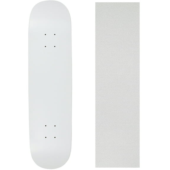 Skateboard Deck Pro 7-Ply Canadian Maple DIP WHITE With Griptape 7.5" - 8.5"