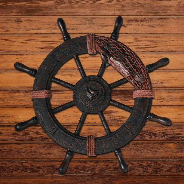 Vintage Ship Wheel Wood Wall Hanging Home Decor Pirate Stee