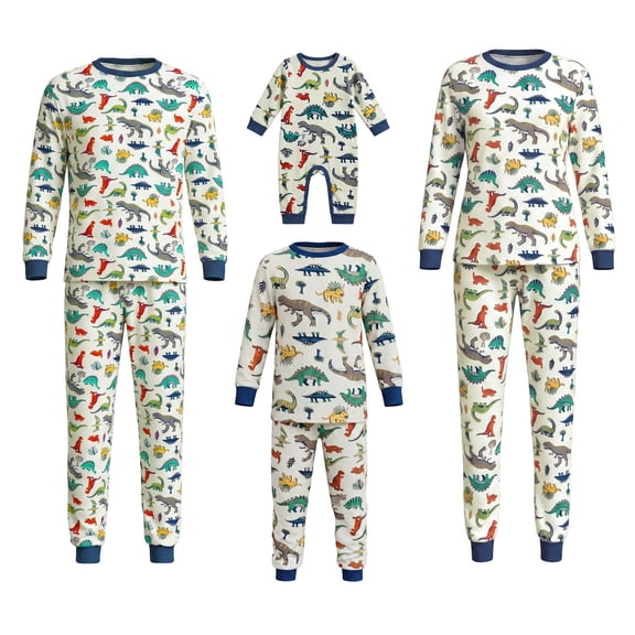 Fgnfyis Family Christmas Pajamas Dinosaur Print Long Sleeve Soft Cozy 2 Piece Pajamas Set Tops Pants Sleepwear