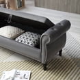 thumbnail image 3 of Holaki 63" Velvet Multi-functional Storage Rectangular Sofa Stool Buttons Tufted Nailhead Trimmed Solid Wood Legs with 1 Pillow, Grey, 3 of 10