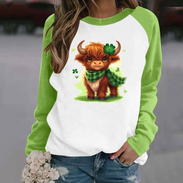 Xuyuer St. Patrick's Day Sweatshirt for Women Irish Shamrock Pullover Shirts Tops Raglan Sleeve Lucky Leaf Clover Shirt