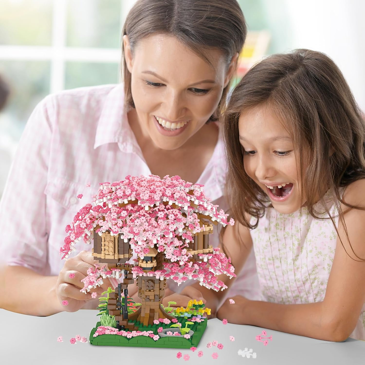 Cherry Blossom Bonsai Tree Mini Micro Building Set, Japanese Sakura Tree House Model Sets for Adults, Flowers House Mini Bricks Building Kit, Creative Gift Toys for Kids 12-14