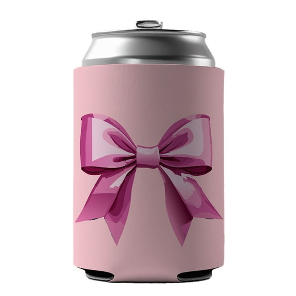 Bow Cheerleading Coquette Pink Drink Beer Soda Insulated Sleeve Holder Can Cooler Hugger
