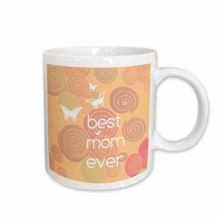 

3dRose Best Mom Ever Pink Swirls and Butterflies Ceramic Mug 15-ounce