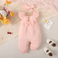 thumbnail image 3 of NZRVAWS 9 Months Infant Baby Girls Bodysuit One-piece Romper 12 Months Girls Sleeveless Solid Color Bodysuit with Headband 2PCS Set Pink, 3 of 8