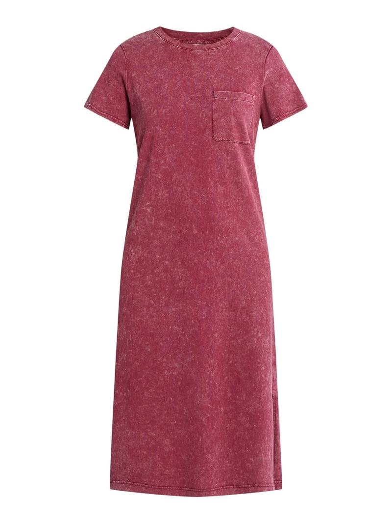 Time and Tru Women's Cotton Midi T-Shirt Dress with Short Sleeves, Sizes  XS-XXXL
