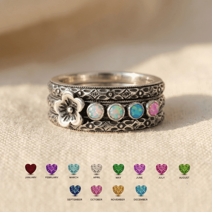 Personalized Birthstone Flower Ring Multi Stones|Custom Colors Birthstone Ring for Mother Daughter|Sentimental Gift for Grandma Mother