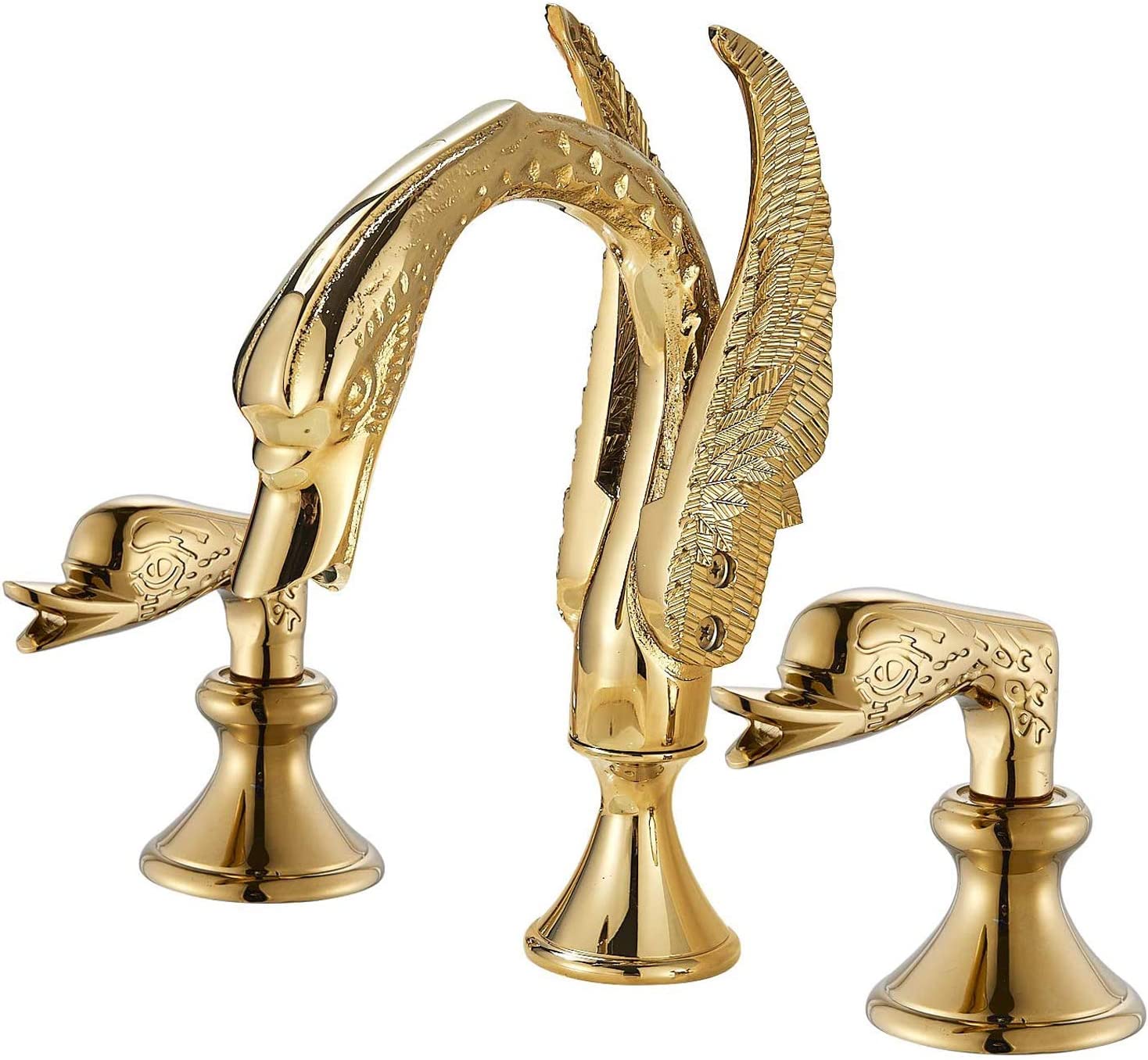 BULUXE Waterfall Widespread Gold Bathroom Sink Faucet Modern High Arc Vanity Basin Mixer Tap 3 Hole Double Handles