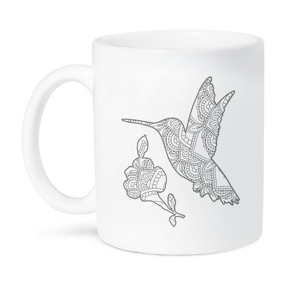 3dRose, Elegant Hummingbird Art Mandala Black and White, 11oz Mug