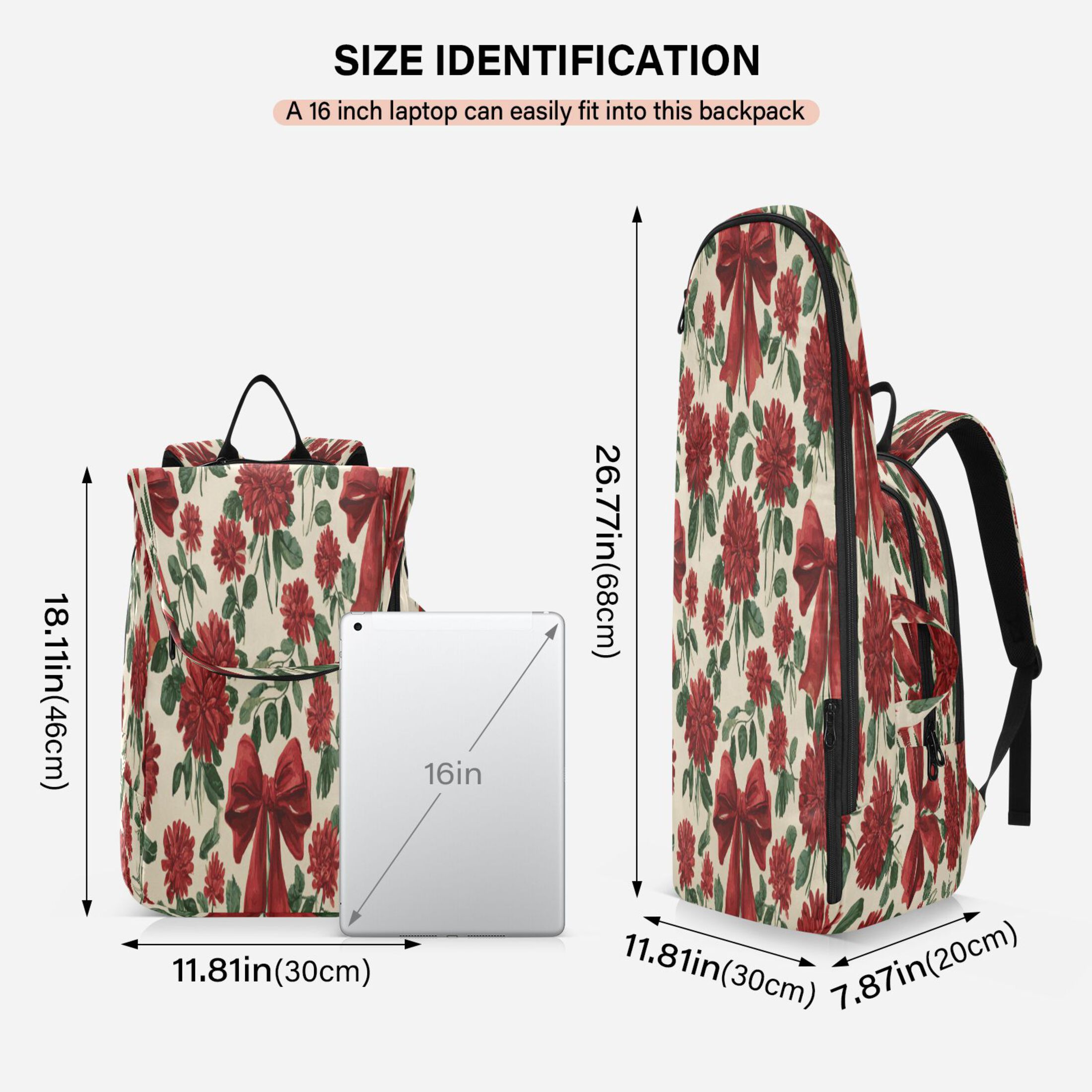 2 Racquet Holder Tennis Backpack Tennis Racket Covers Gym Bags Red Christmas Bows and Floral