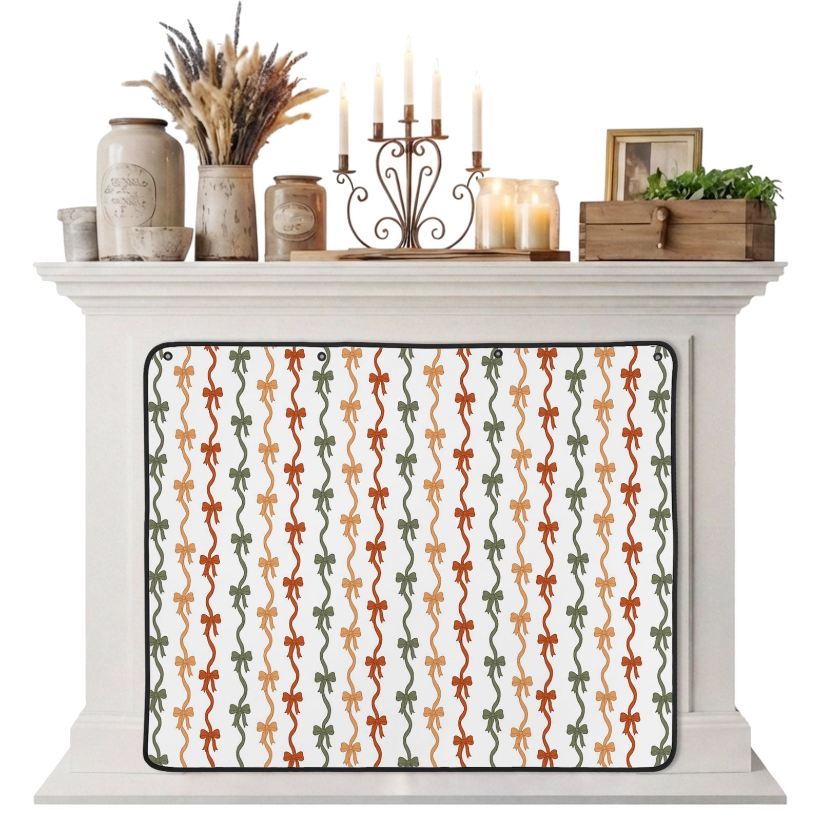 Magnetic Fireplace Cover Bow Knot Ribbon Bows Fireplace Screen Vertical Stripes Wavy Lines Insulation Fireplace Blocker Blanket Save Energy Fireplace Draft Stopper Covers for Living Room 36x30