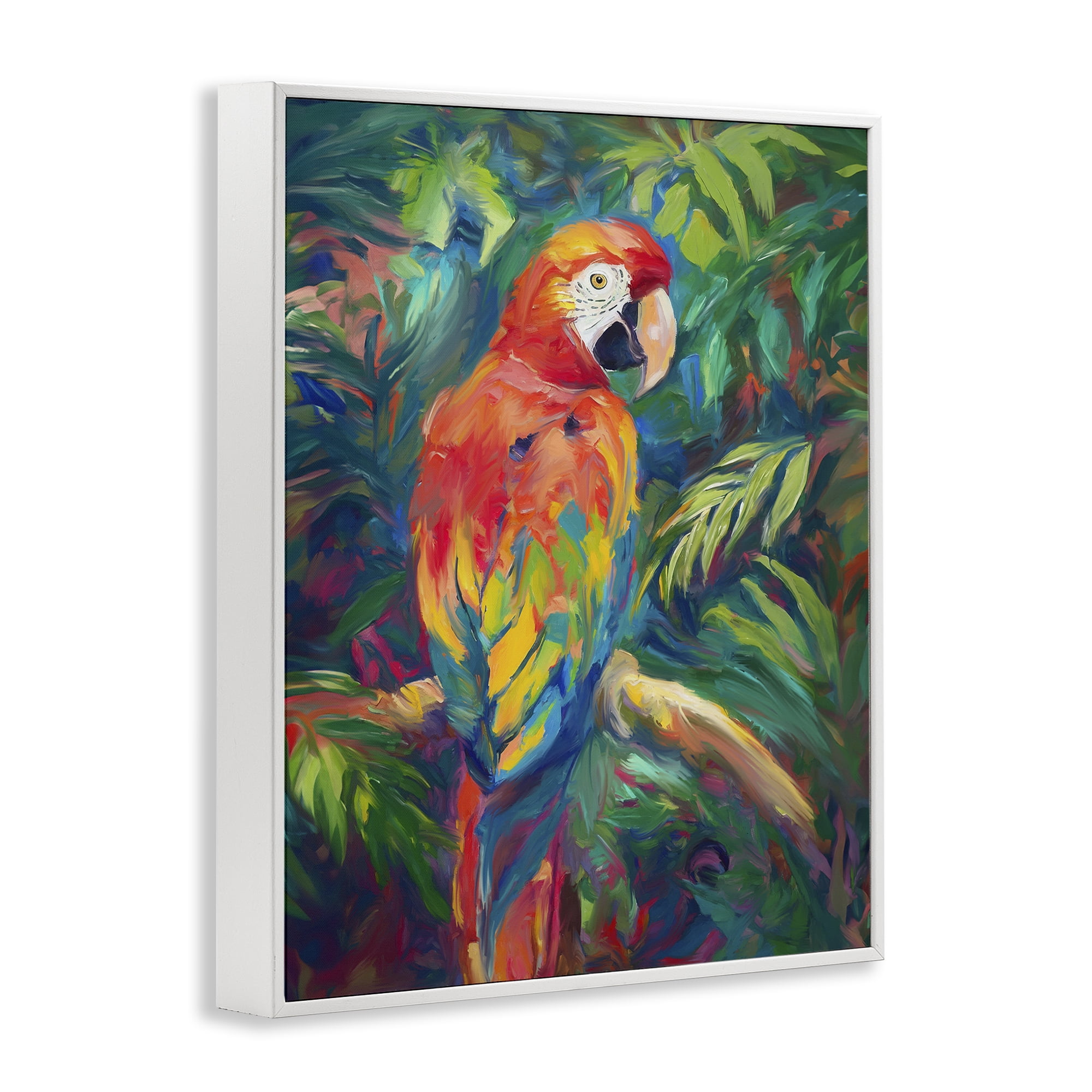 Stupell Industries Jungle Macaw on Branch Animals & Insects Painting White Framed Art Print Wall Art, 24 x 30