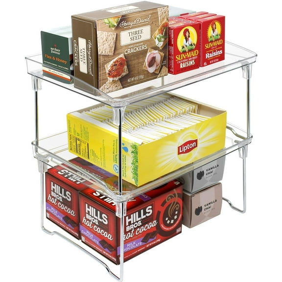 Sorbus Stackable Shelves for Cabinets & Countertop - Storage Shelf Organizer Stand Racks- Foldable Two Shelves, Clear Plastic/Metal