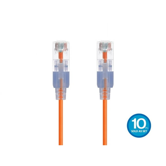 Monoprice Cat6A Ethernet Patch Cable - 10 Feet - Orange (10 Pack) Snagless RJ45 550Mhz UTP Pure Bare Copper Wire 10G 30AWG - SlimRun Series