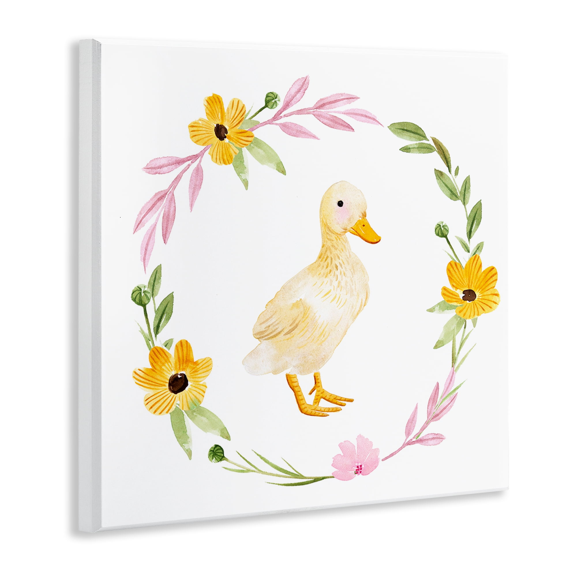 Stupell Industries Duckling with Daisy Wreath Animals & Insects Painting Unframed Art Print Wall Art, 12 x 12