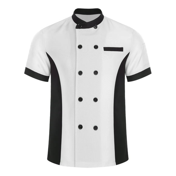 Sxiwei Unisex Men Women Button Chef Shirt Restaurant Work Chef Coat Uniform Hotel Cooking Baking Caterers Wear White XXL