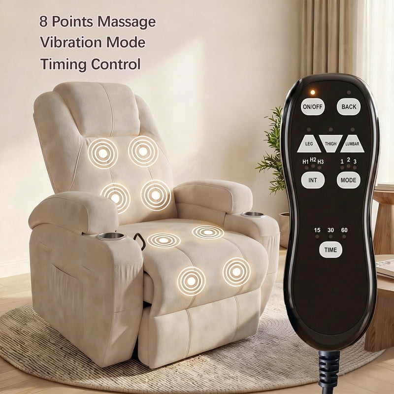 Homall 360° Swivel Rocking Recliner Massage Oversized Singal Sofa For Living Room Ergonomic High Backrest and Adjustable Recliner,Linen Beige