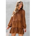 thumbnail image 6 of Women's Chestnut Floral Lace Crochet Tiered Ruffled Mini Dress with Puff Sleeves | [ZhiHiMeRi] | (US 12-14)L, 6 of 8