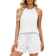 thumbnail image 2 of Two Piece Summer Beach Set for Women Halter Top and Drawstring Shorts Home Lounging Weekend Wear Commuting Easy Style Travel White S, 2 of 9