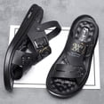 thumbnail image 4 of Dakaela Men's Beach Leather Sandals Slip on Slippers Slide Flip Flops with Adjustable Strap Black 8, 4 of 7