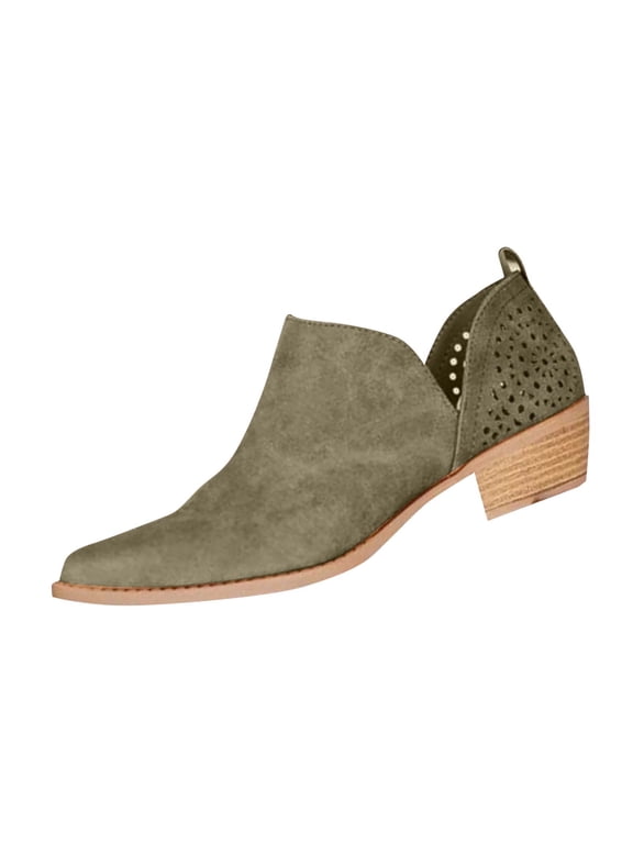 Women's Ankle Boots Cut-Out Pointed Toe Low Heel Fall Fashion Casual Booties