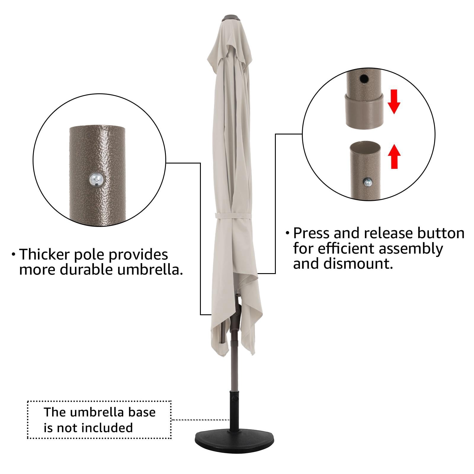 COBANA 75’ Cream White Half Rectangular Patio Umbrella, Waterproof Polyester with Crank System